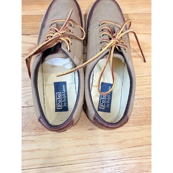 Polo Ralph Lauren Vance Side Lace Canvas Leather Boat Shoes Tan Brown Men's 11D - Picture 5 of 9